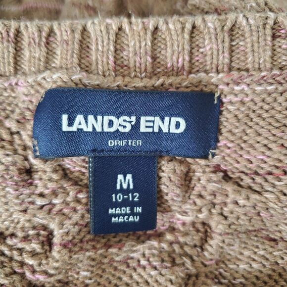 Lands' End Drifter Sweater Womens Size Medium Brown Pink Cotton Braided Knit - Picture 8 of 11
